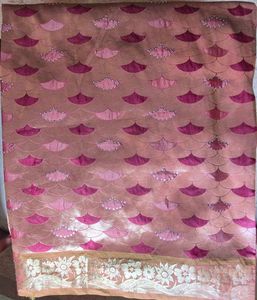 Beautiful golden brocade saree with elegant maroon