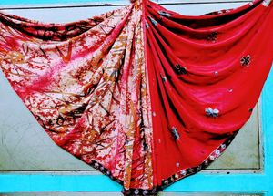 Red &amp; Pink Floral Print Saree