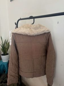 olive fur 21 inch length crop jacket