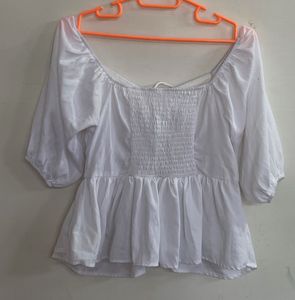 White Puff Sleeve Peplum Top