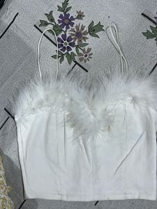 Feather Trim Bandeau Top