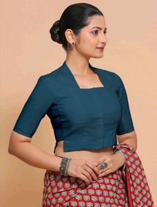 Blue Blouse with Square Neckline