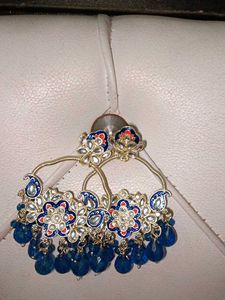 Blue Beaded Hoop Earrings