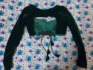 Elegant Velvet Green Backless Blouse
