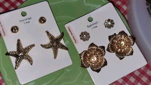 Earring Set: Gold Starfish & Flowers