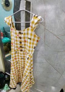 Yellow Checkered Button-Down Dress