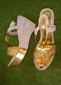 Women's Gold & Ivory Wedge Heels