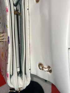White Floral Printed PU Structured Sling Bag