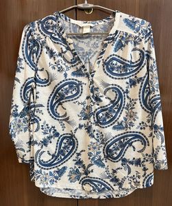 Blue White Printed Top