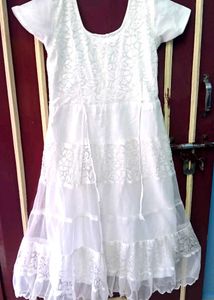 White Floral Anarkali Frock