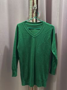 Green V-Neck Knit Sweater