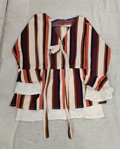 Denim Jeans With Fluffy Striped Top.