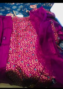Inddus Magenta Embroidered Kurta Set