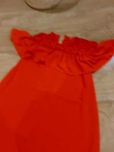 Coral Off-Shoulder Ruffle Dress