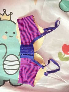 Pink Striped Bra with Cartoon Detail