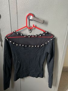Floral Trim Long Sleeve Top