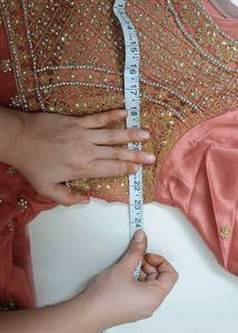 Pink Golden Work Jacket Sharara Set