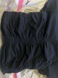 Black Gathered Detail T-Shirt