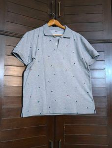 Uniqlo Men Cotton Mix Grey Printed Polo Tshirt