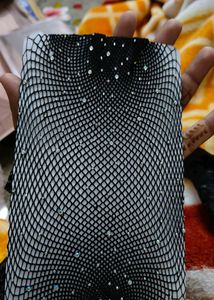 Black Fish Net Rhinestone Thigh-high Stockings