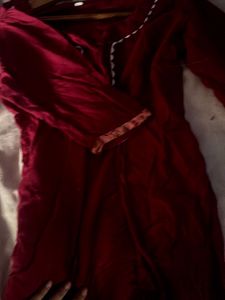 Red Tunic Dress with Crochet Trim