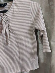 Striped Lace-Up Top