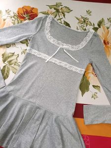 Grey Lace Inserts Fit And Flare Dress💗