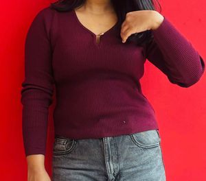 Burgundy Ribbed Knit Top