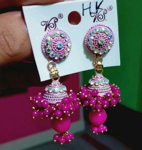 Pink Jhumka Earrings