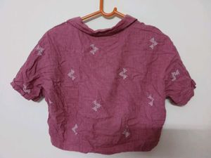 Pink  Embroidered Crop Top