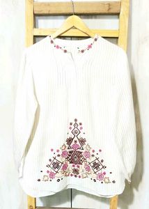 Embroidered White Tunic Top Size-40