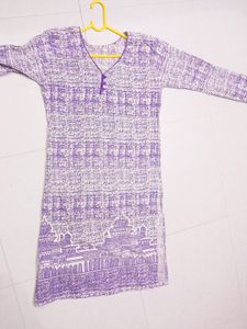 Purple White Printed Staight Kurta