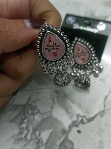 Cute Silver Tone Drop Ethnic Earrings