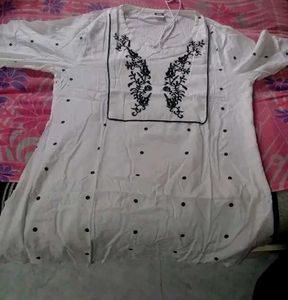 White A Line Summer Balloon Sleeves Short Kurti