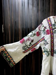 White Indian Printed Top (Free Size)