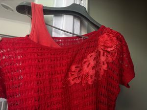 Red Floral Embellished Top