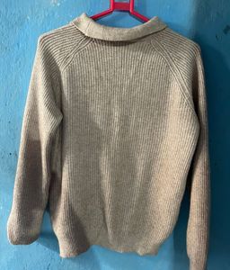 Beige Ribbed Knit Sweater