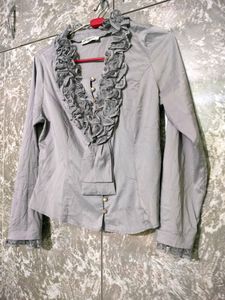 Fancy Top With Ruffle Neck Detailing Nd Buttons