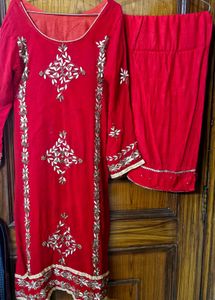 Red Embroidered Kurta Set