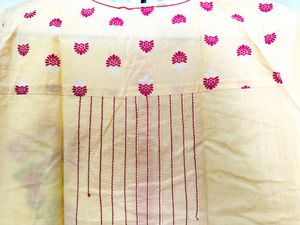 Yellow Kurti with Red Kadhai Work &amp; painted Motif