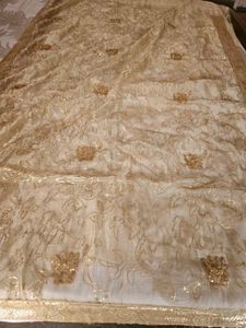 Golden Organza Saree With Blouse