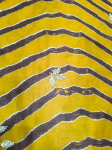 Brown &amp;Yellow Rajasthani Tie Dye Heavywork Saree