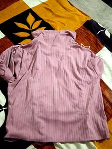 Mauve Ribbed Ruched Long Sleeve Top