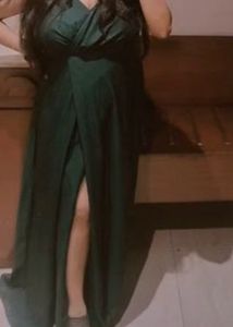 Elegant Emerald Green Slit Gown