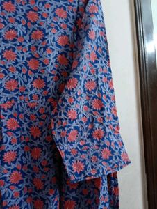 Blue Floral Print Midi Dress