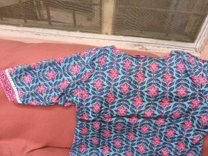 Block Print Pink Kurti Set with Bottom And Dupatta