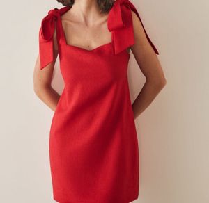 Red Skater Dress with Shoulder Bow Detail