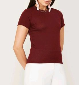 Women Maroon Stylish Neck Top