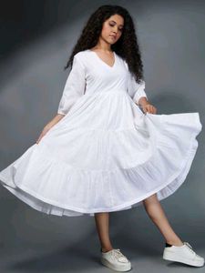 White Tiered V-Neck Dress