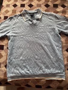 Zara Blue Textured Polo Shirt - Size M